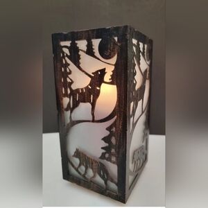 Vintage 8" Copper Frosted Lantern Wolves ,Forest & the Moon CBK LTD  TN 1999